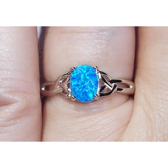 925 Sterling Silver Lab Created Blue Fire Opal - Picture 3 of 15